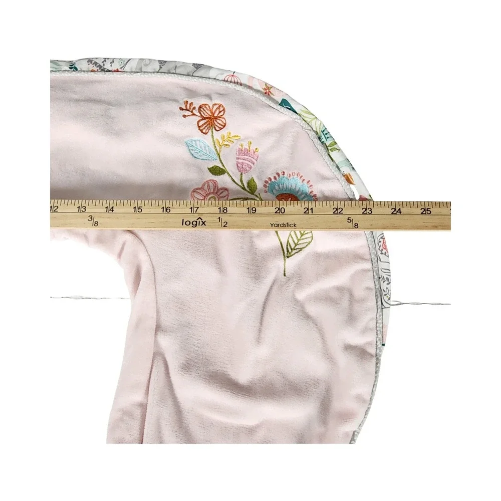 Boppy Nursing Pillow Cover Pink Plush Floral Embroidery Jungle Animal Reversible
